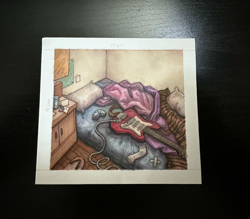 Dibujo Original de J. Giner, "Rock Hard 1977". Zona descanso tablero.