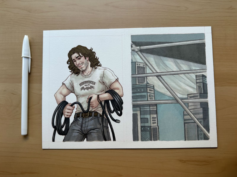 Dibujo Original de J. Giner, "Rock Hard 1977". Roadie y fondo - Imagen 2