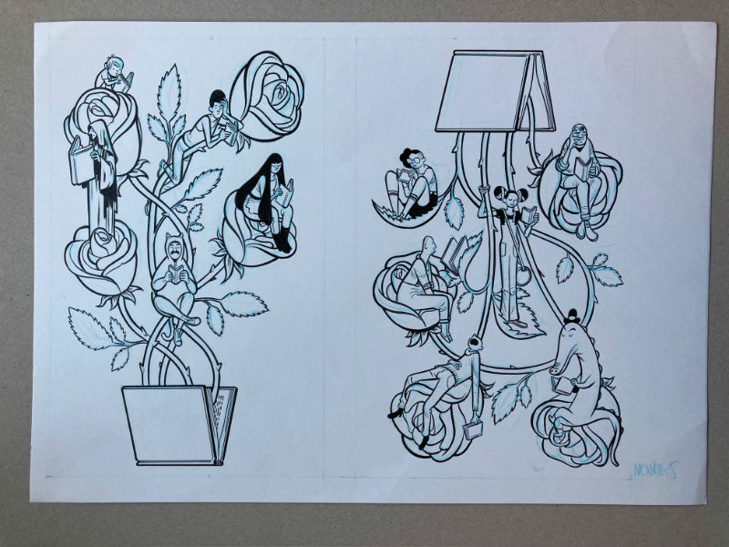 Dibujo Original de Albert Monteys, ilustración librería Finestres