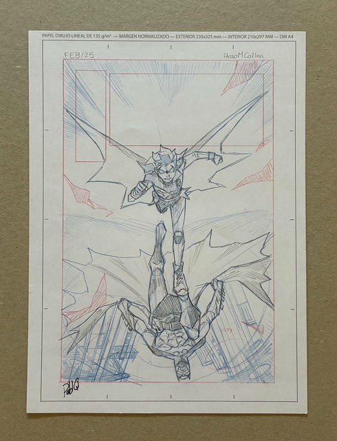 Batman and Robin #24 Variant Cover, Pablo Collar. Monoprint and Pencils - Imagen 2