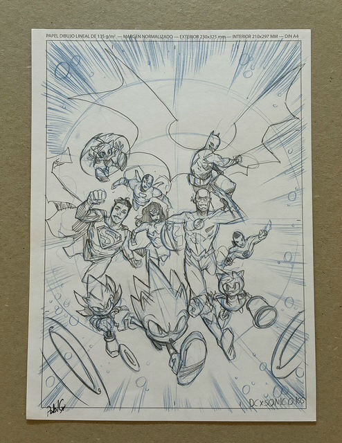 DC x SONIC #1 Cover, Pablo Collar. Monoprint and Pencils - Imagen 2