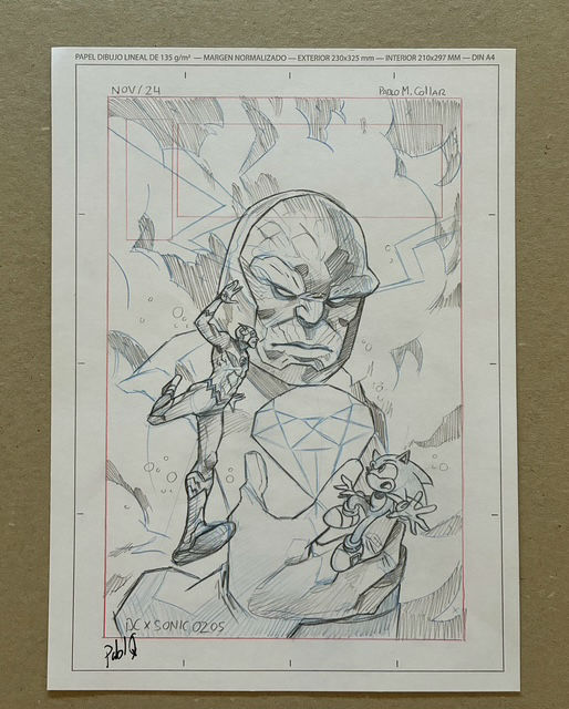 DC x SONIC #2 Cover, Pablo Collar. Monoprint and Pencils - Imagen 2