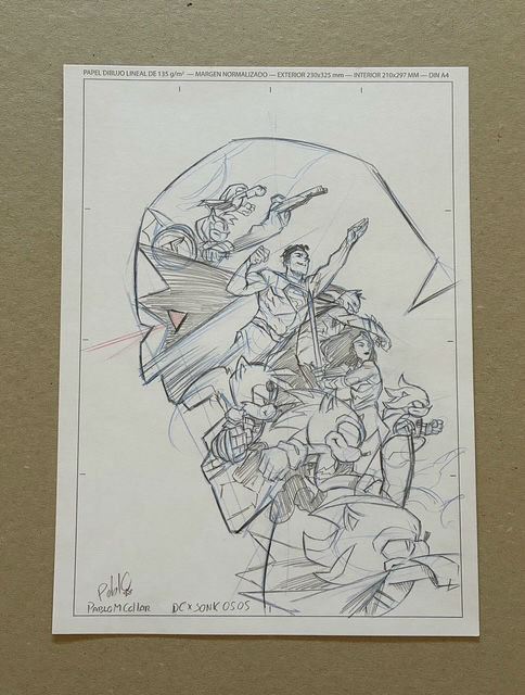 DC x SONIC #5 Cover, Pablo Collar. Monoprint and Pencils - Imagen 2